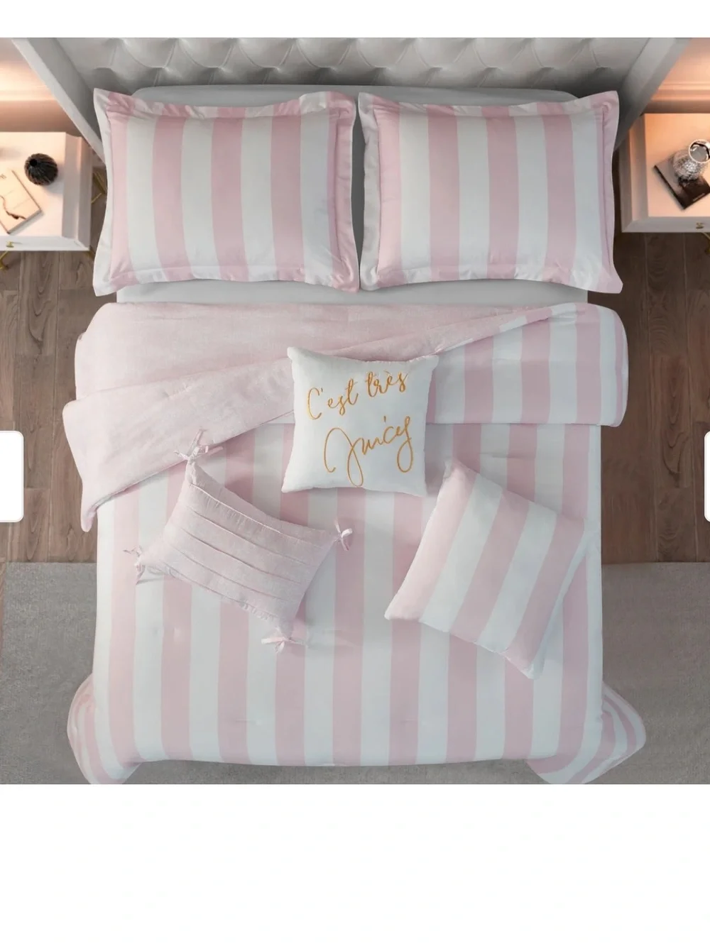 Juicy Couture Reversible Pink Cabana Stripe Comforter Set